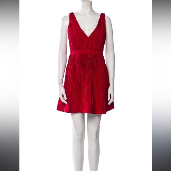 Alexie Marilou red pleated v-neck fit flare dress 37944 - Picture 14 of 16